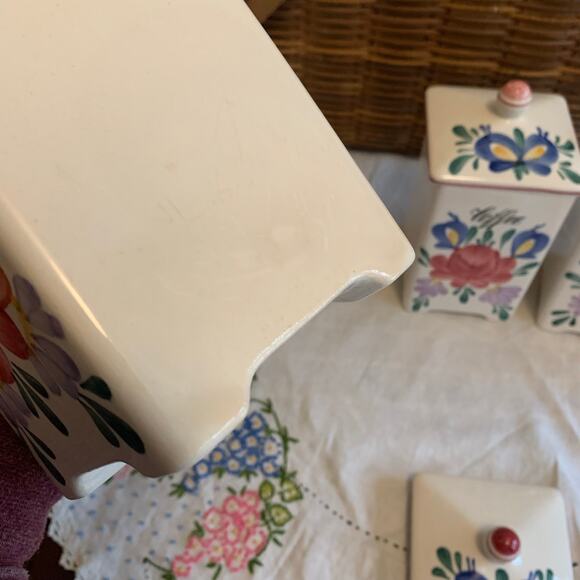 Vintage Rbein Ceramic Hand Painted Floral Kitchen Canister Set Made In Germany - Picture 13 of 16